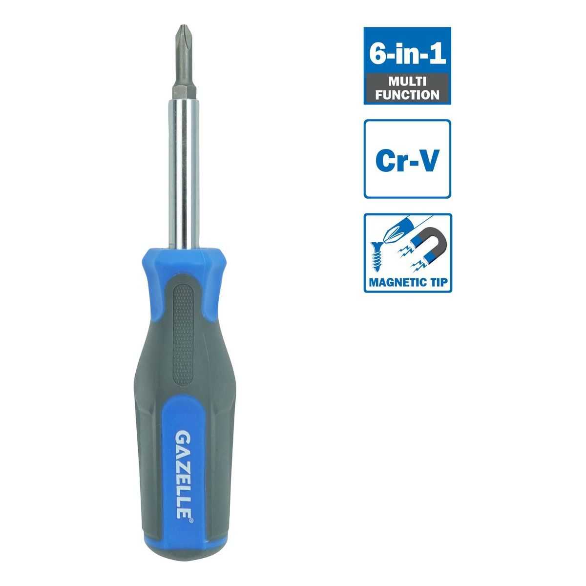 6-in-1 Interchangeable Screwdriver Set, Phillips/Slotted/Nut Driver