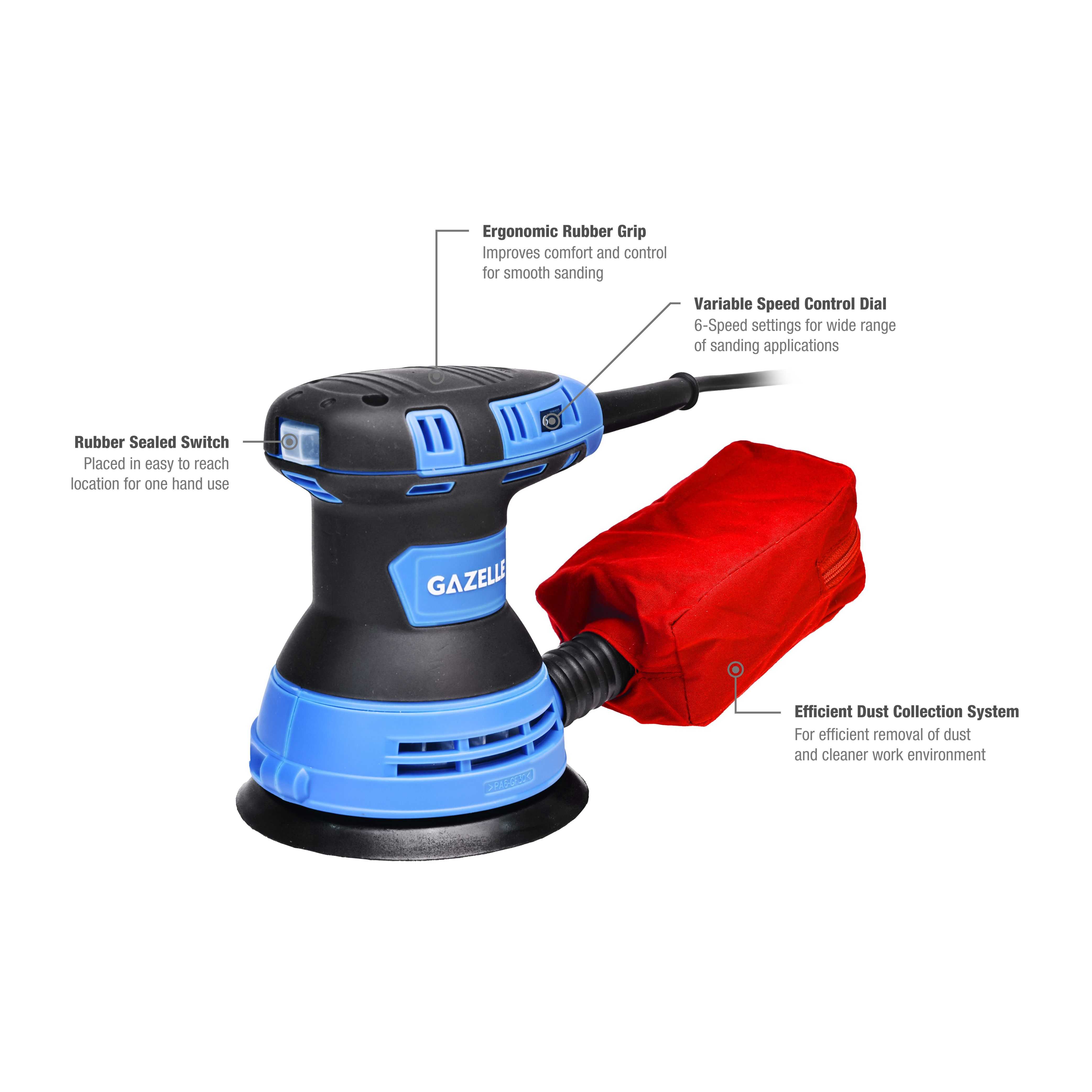 220V 5" Random Orbital Sander, 12000 OPM, 300W (125mm)
