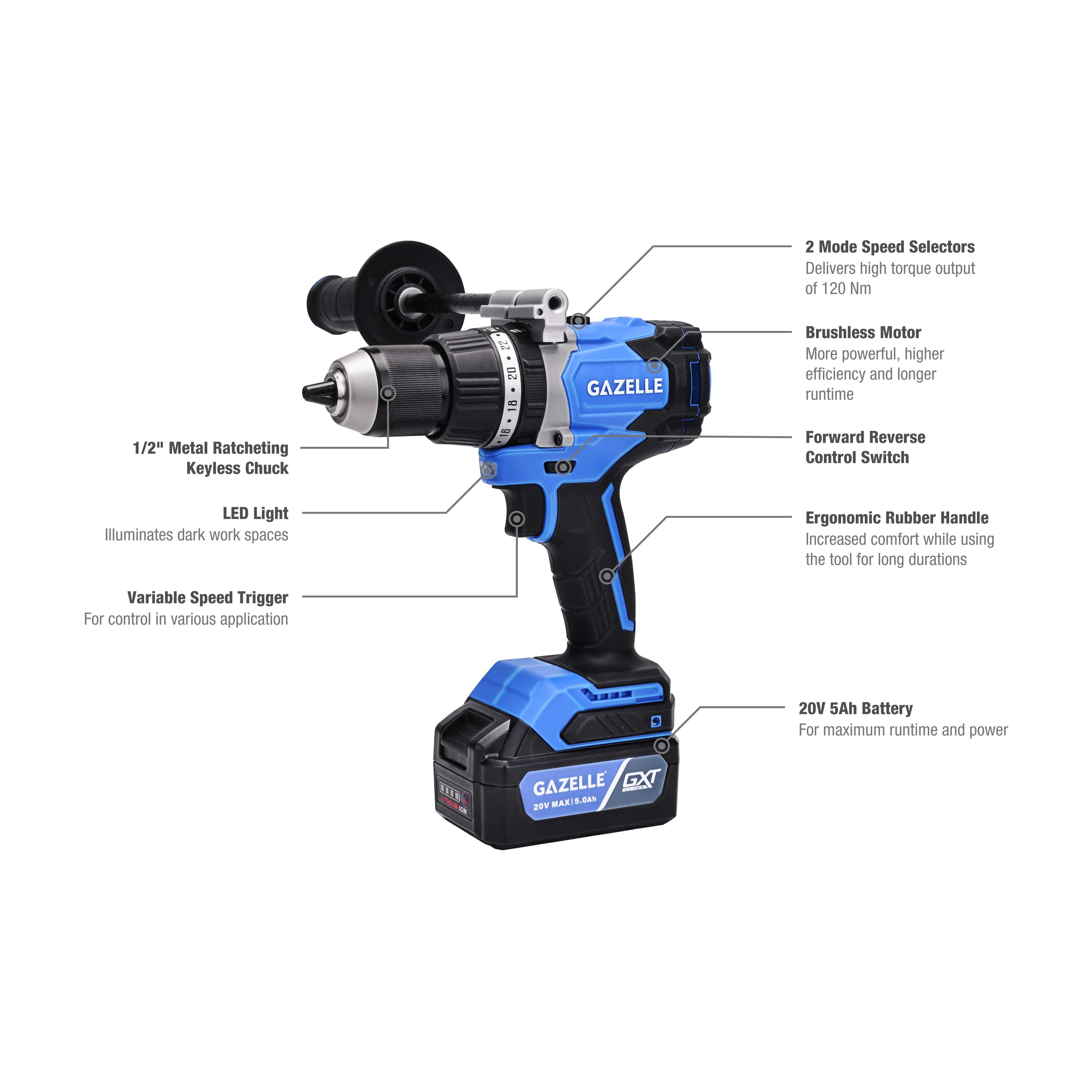 20V Brushless Hammer Drill 120Nm