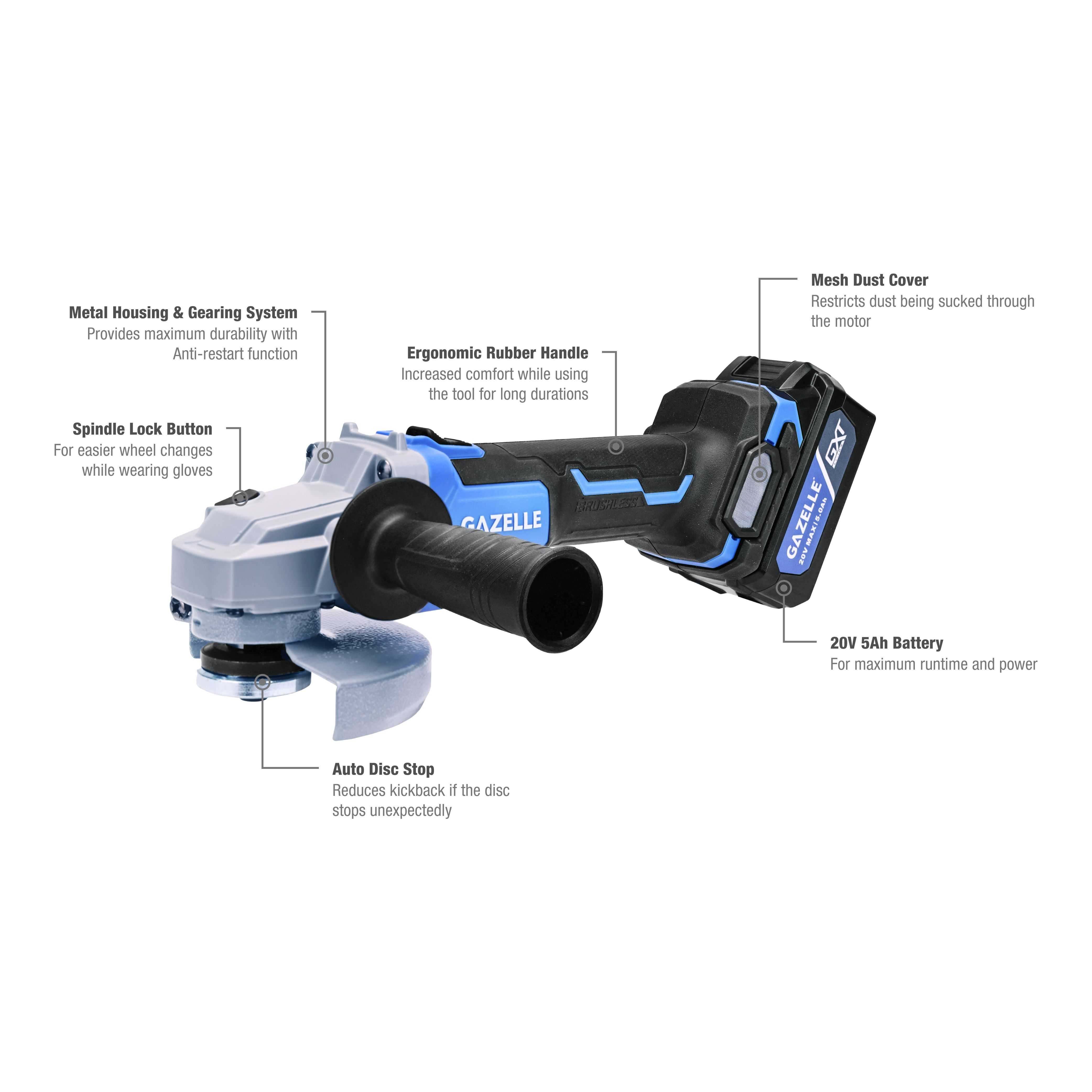 20V 5" Brushless Angle Grinder Slide Switch (125mm)
