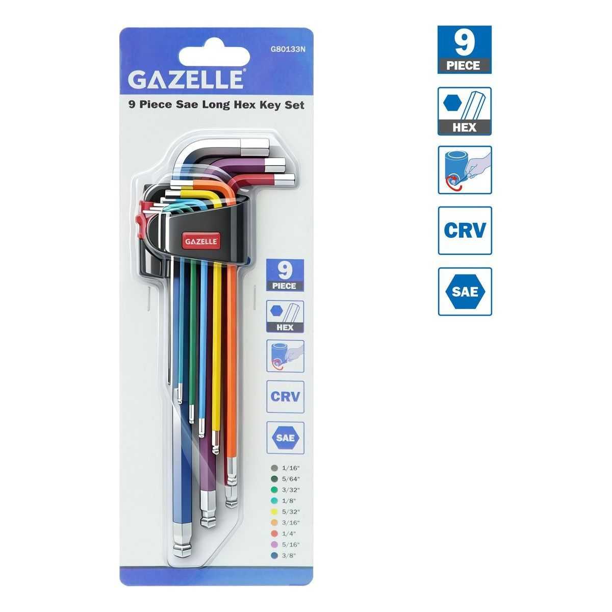 Long Arm Metric Hex Key Set, 9 Pcs