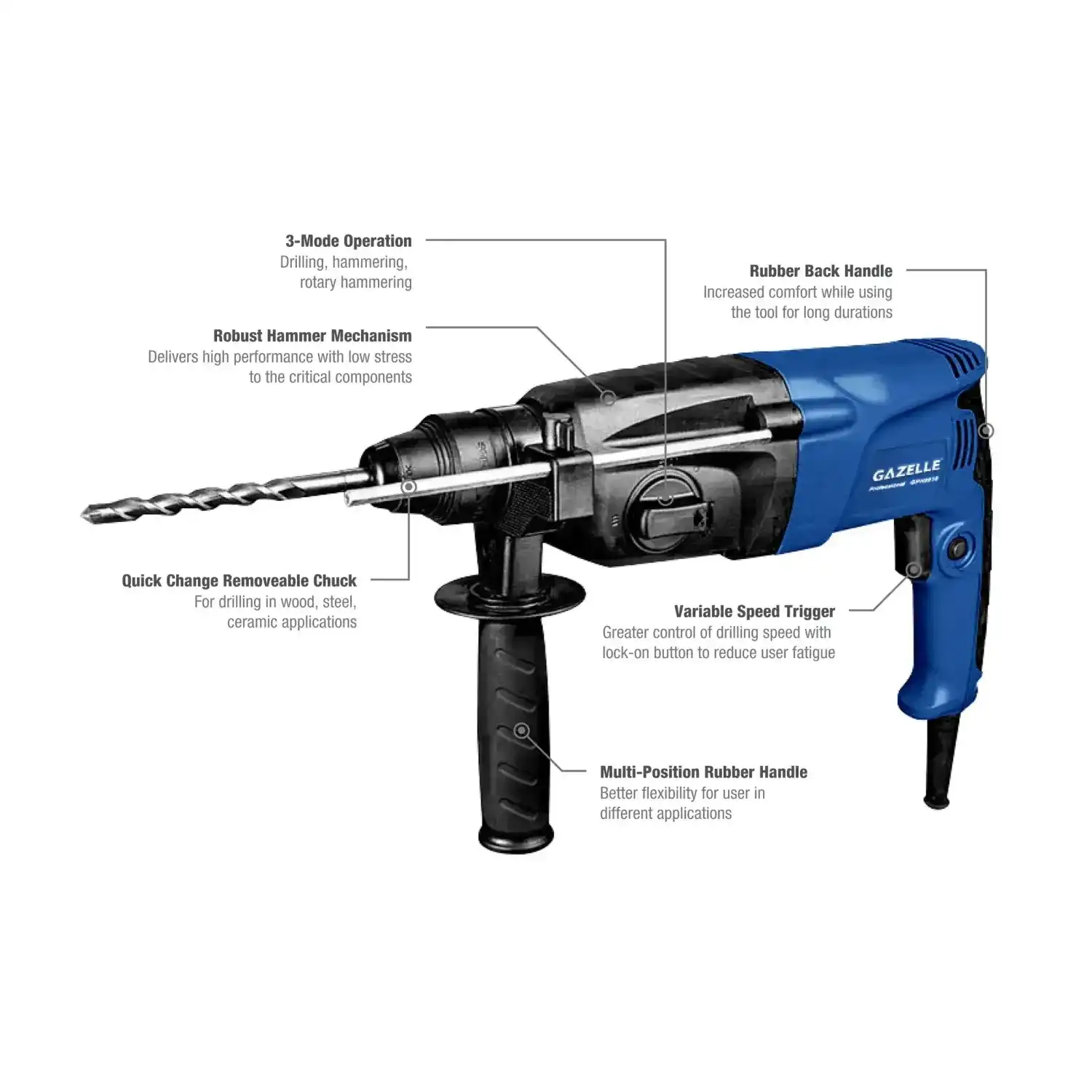 26mm 3-Modes SDS-Plus Rotary Hammer, 800W
