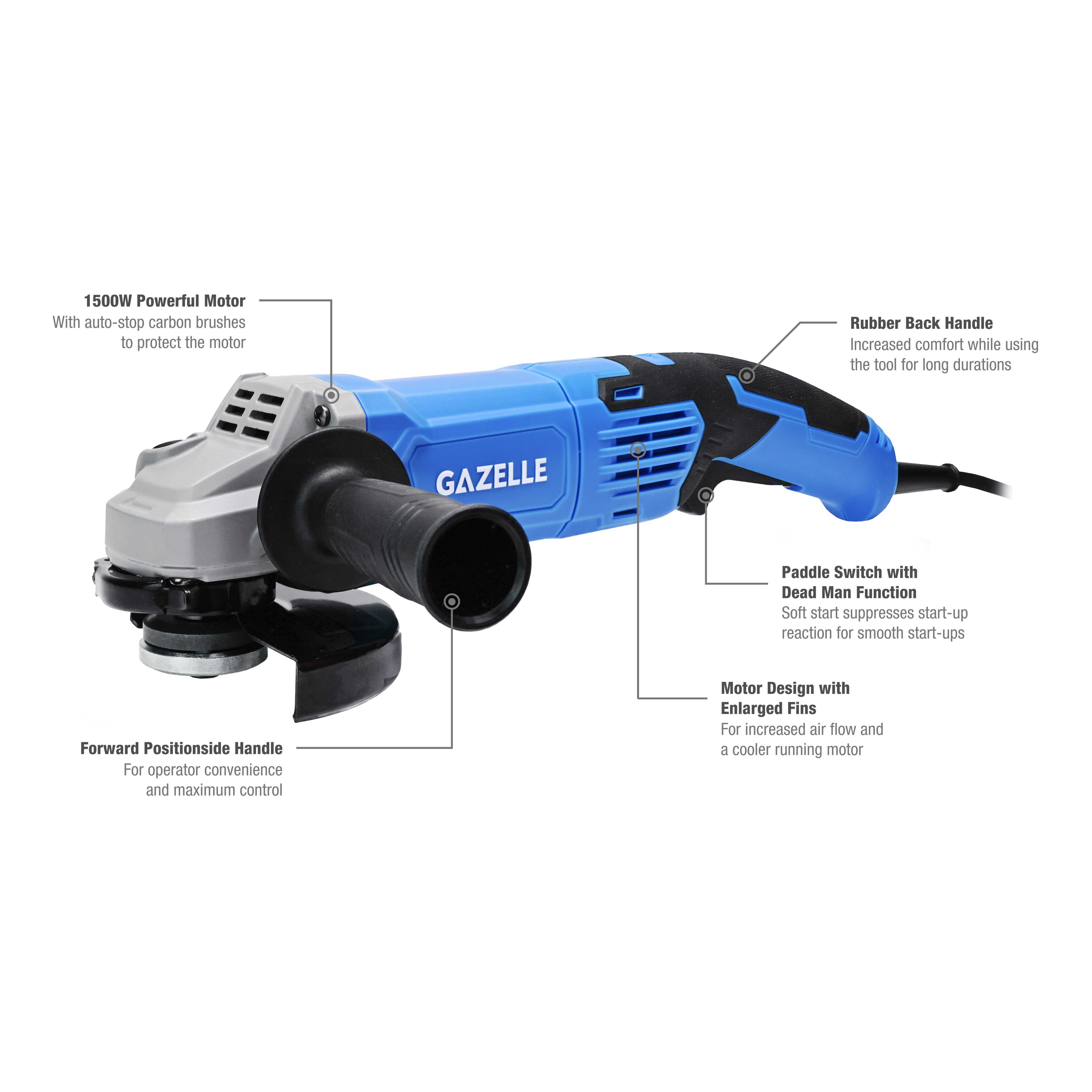 220V 5" Angle Grinder with Paddle Switch, 1500W