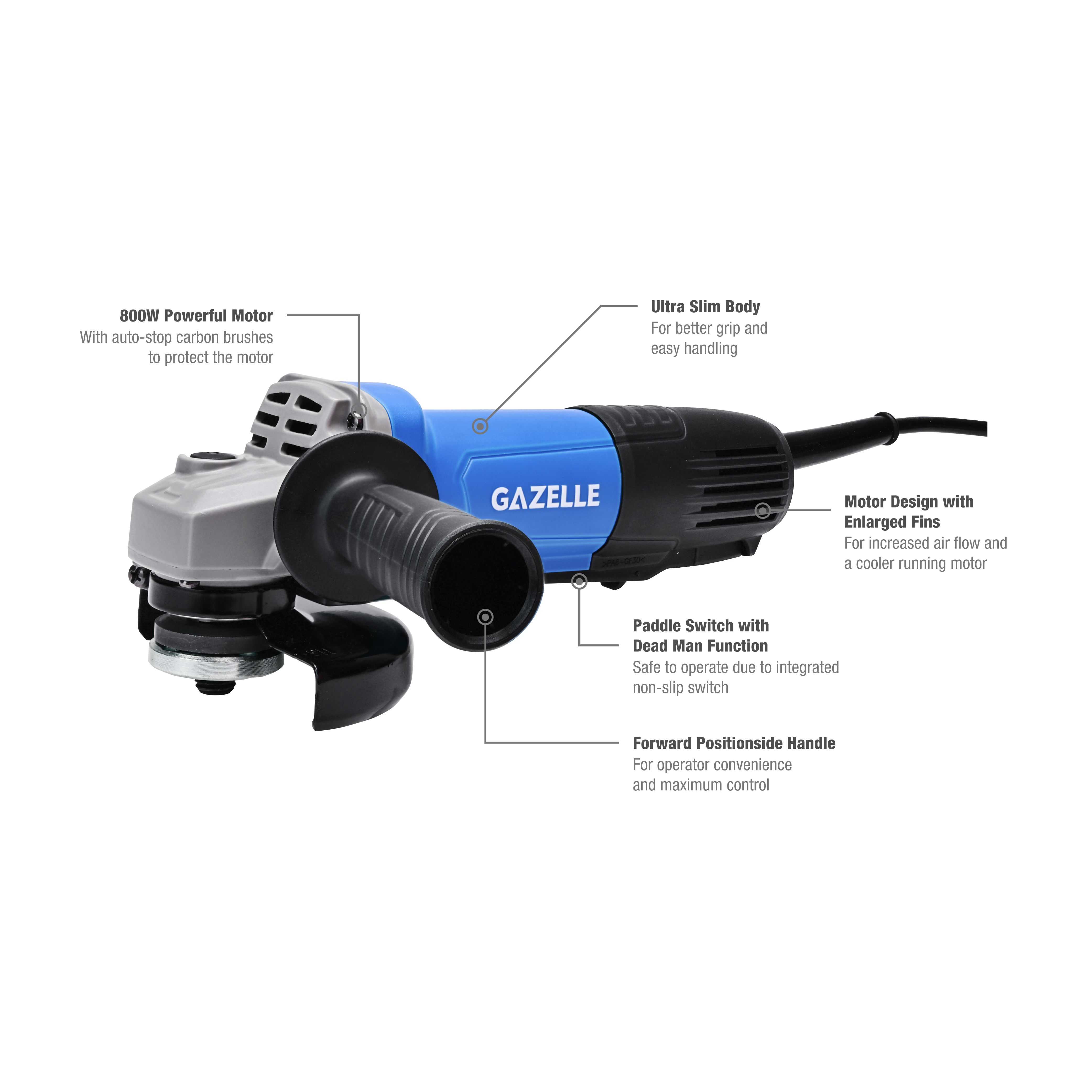 4 1/2" Angle Grinder 800W (110V) Paddle Switch