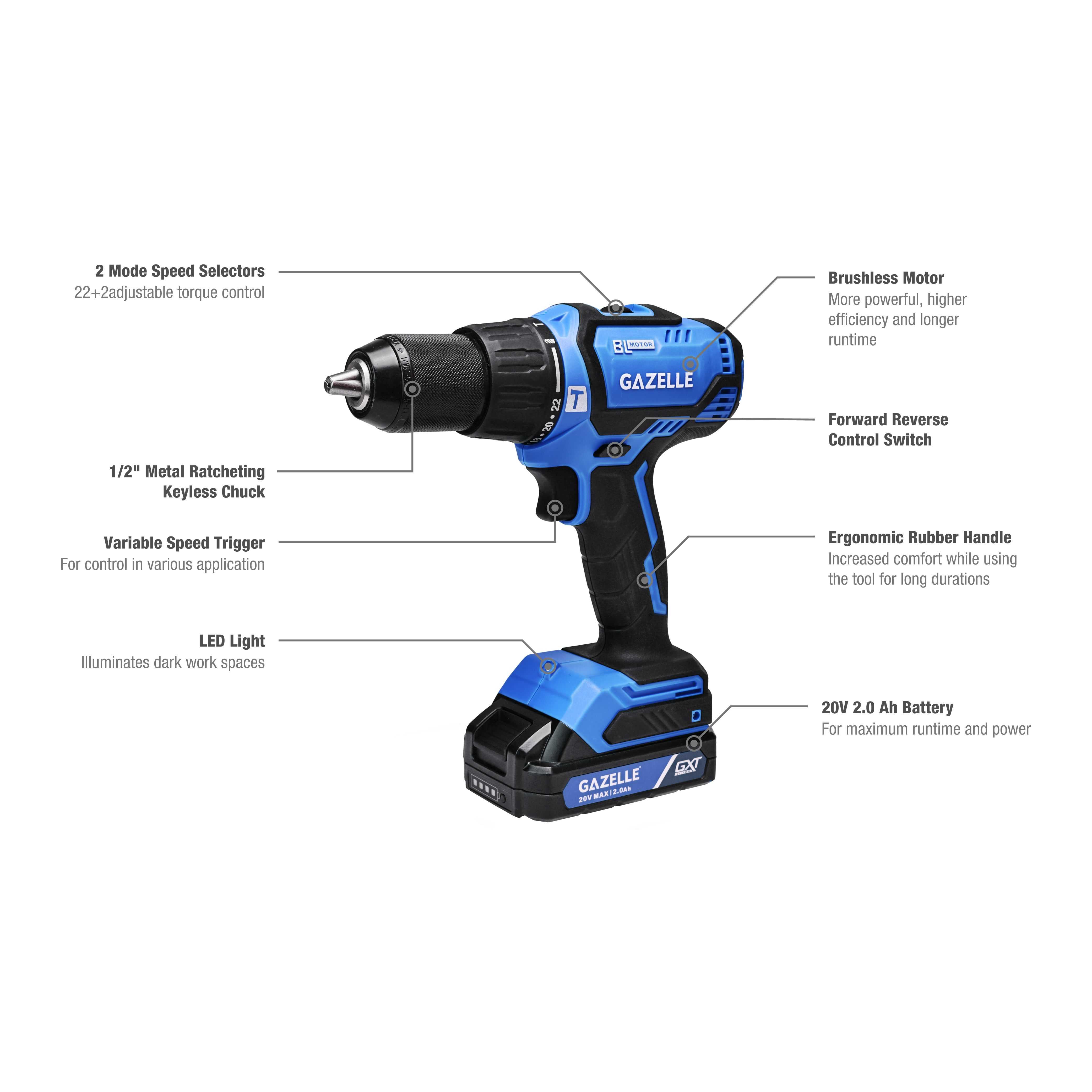 20V Brushless Hammer Drill 60Nm